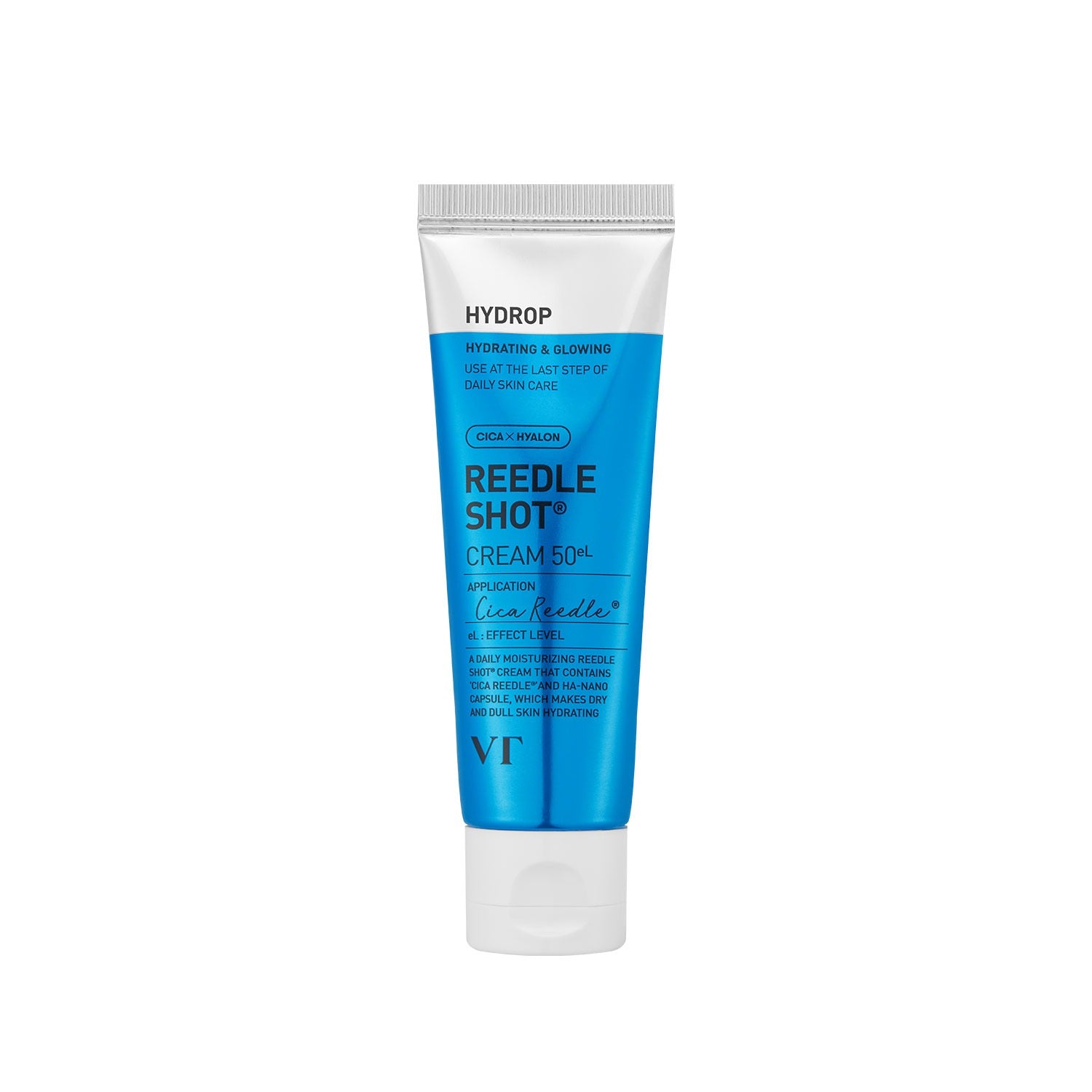 VT COSMETICS Hydro Riddleshot Cream 50g de la marque VT, tube bleu sur fond blanc, produit cosmétique hydratant.