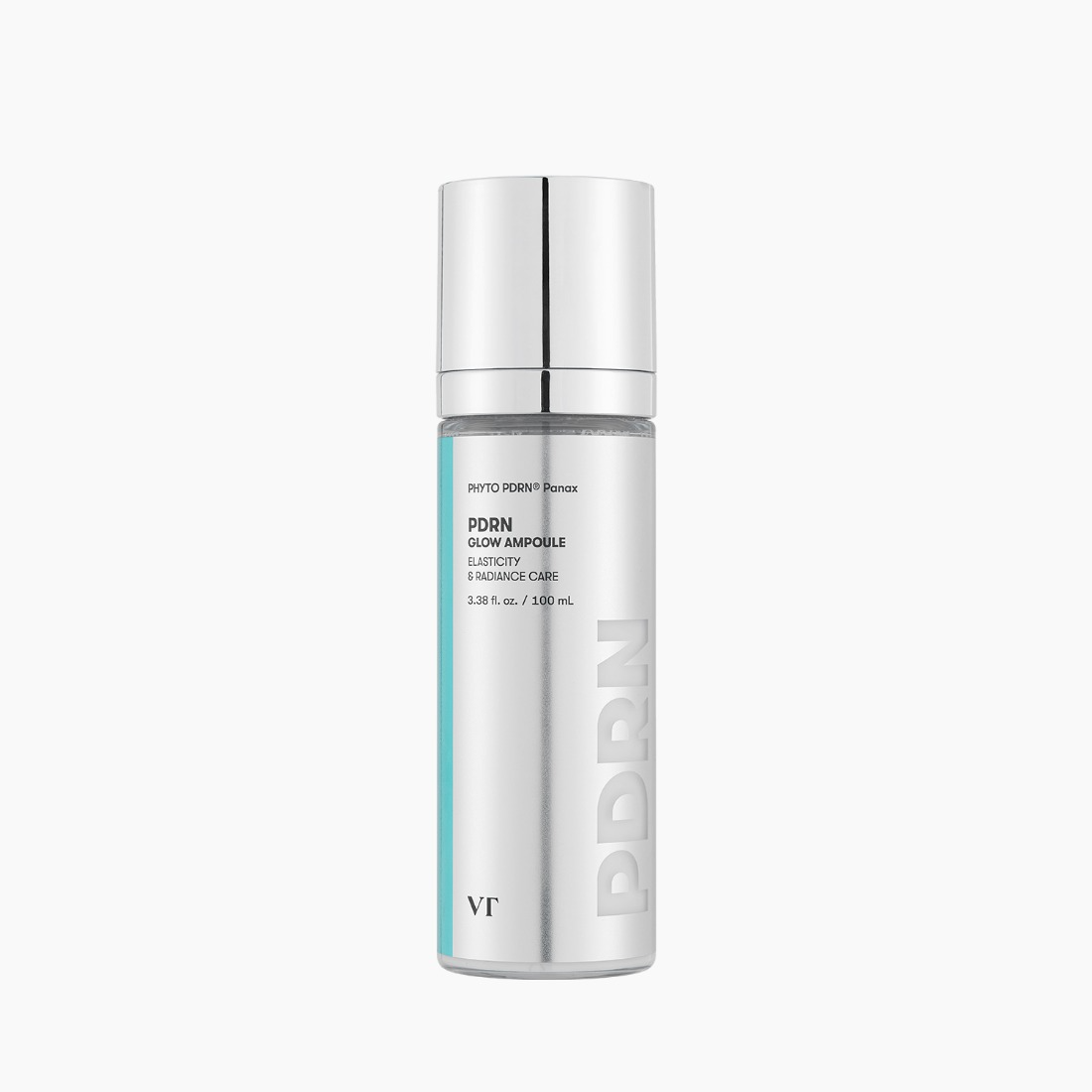 VT COSMETICS PDRN Glow Ampoule 100ml en flacon, marque VT Cosmetics, sur fond blanc, produit cosmétique luisant
