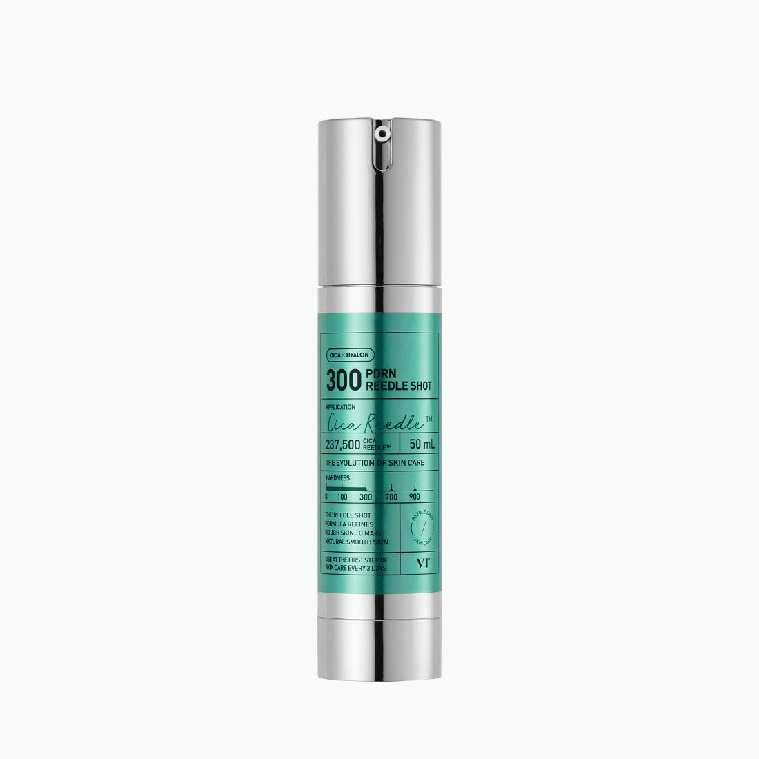 VT COSMETICS PDRN Reedle Shot® flacon cosmétique argenté et bleu, sur fond blanc, visuel produit de la marque.