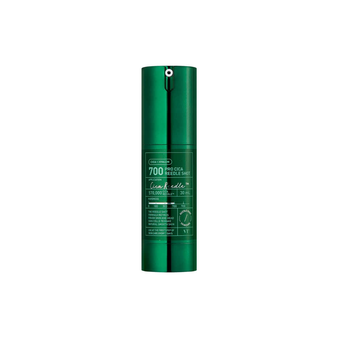 VT COSMETICS Pro Cica Reedle Shot® en flacon vert sur fond blanc, produit de skincare VT Cosmetics