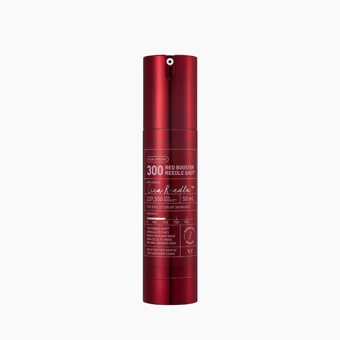 VT COSMETICS Red Booster Reedle Shot® flacon rouge sur fond blanc, visuel produit cosmétique premium.