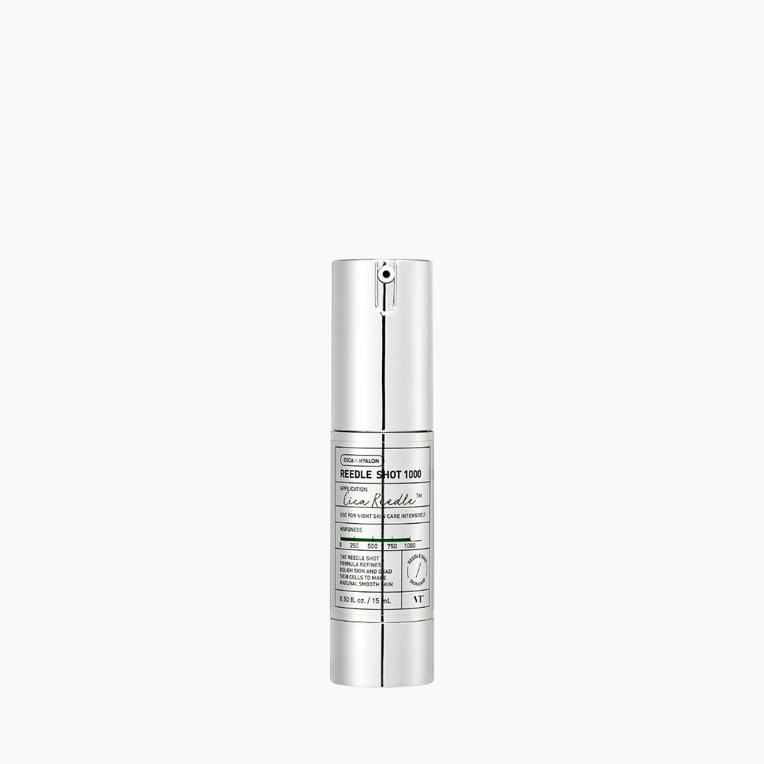 VT COSMETICS Reedle Shot® flacon argenté sur fond blanc, produit beauté de la marque VT COSMETICS.