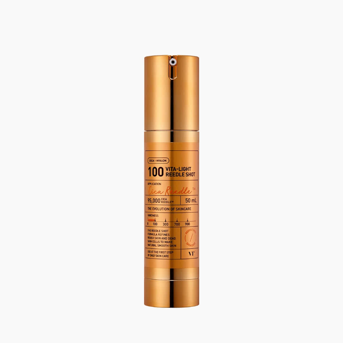 VT COSMETICS Vita-Light Reedle Shot® flacon doré sur fond blanc, produit cosmétique de la marque VT COSMETICS.