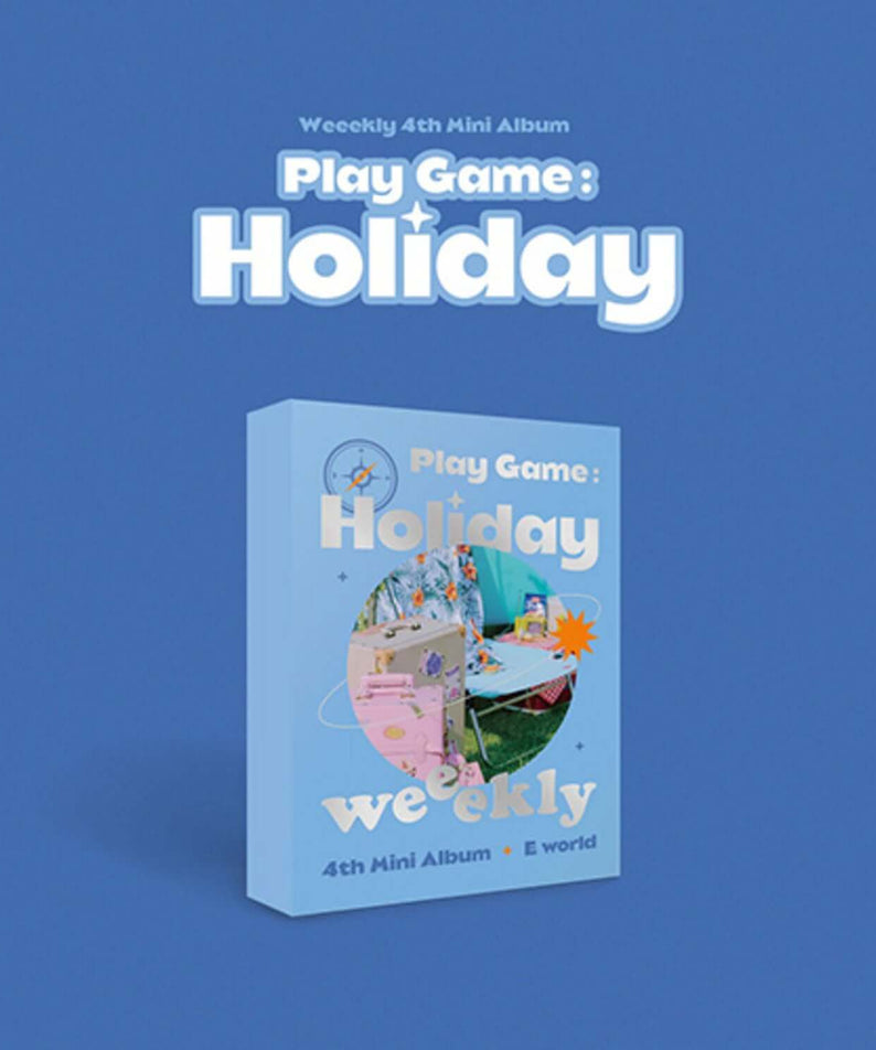 WEEEKLY - 4th Album [Play Game:Holiday] E world ver. - Album Kpop, visuel bleu “Play Game Holiday” sur packaging