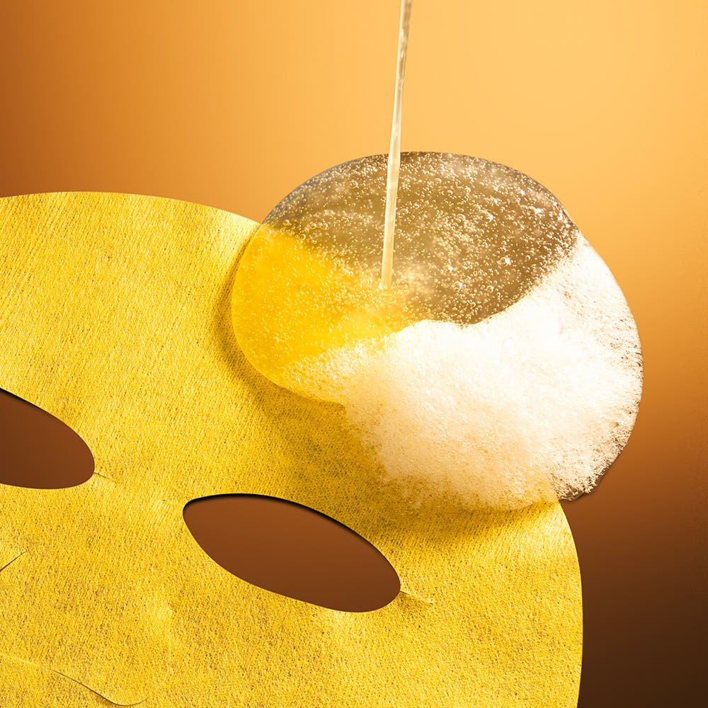 WELLAGE Hyper Toning Vita C Bubble Mask 25gx5 sheets, feuille masque aux bulles d’agrume sur support jaune, éclat peau