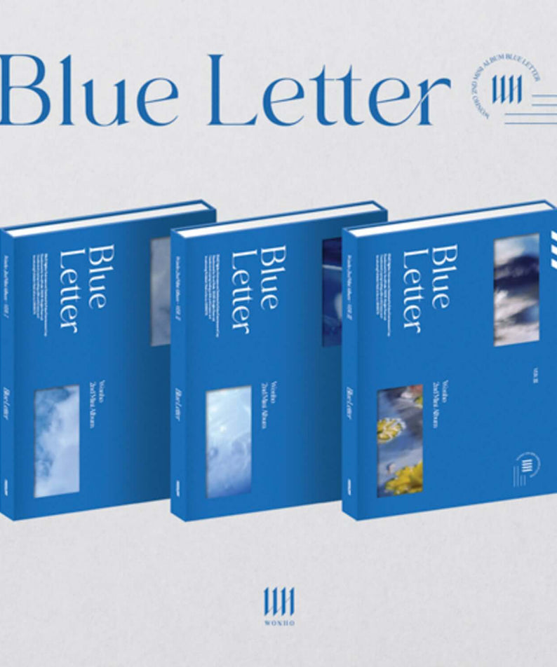 WONHO - 2nd Album [Blue letter] (Random) - Album Kpop, coffrets bleus WONHO sur fond clair, vue produit