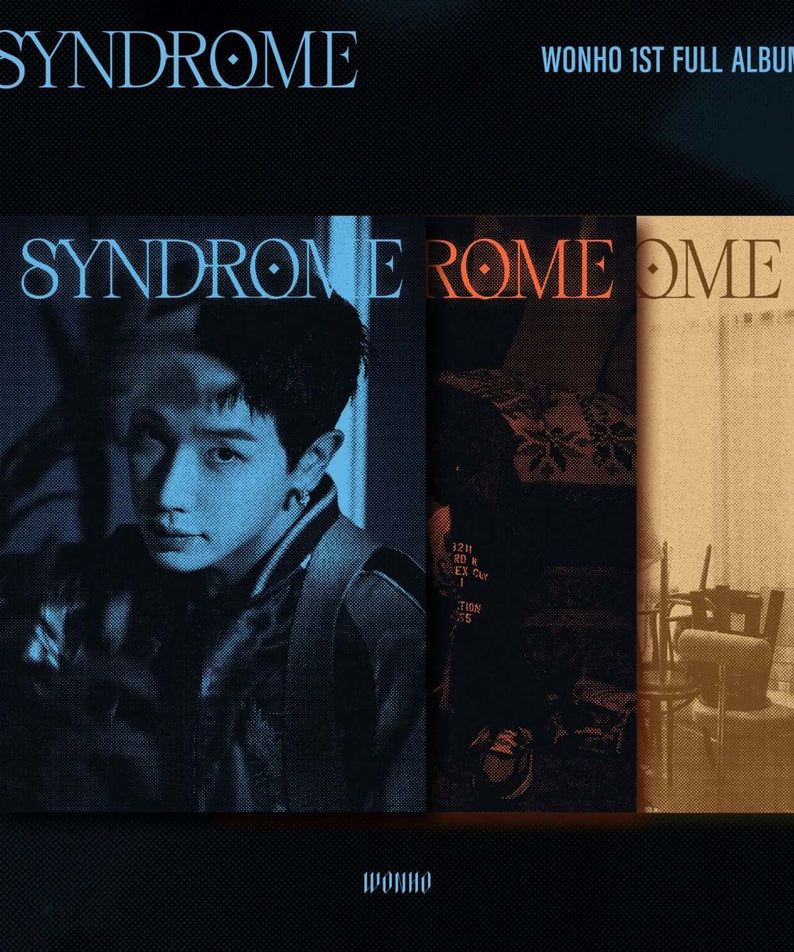 WONHO - [SYNDROME] (Random 1 of 3) - Album Kpop : pochette sombre WONHO, visuels “SYNDROME” sur fond bleu