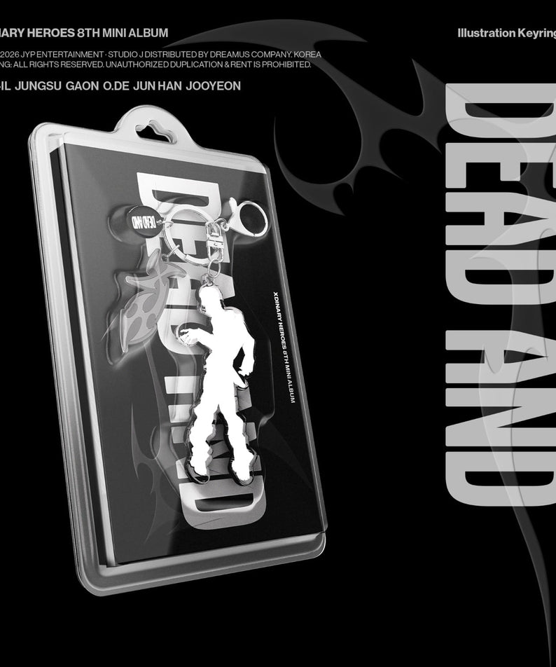 XDINARY HEROES - DEAD AND (Illustration Keyring ver.) (Random 1 of 6) - Album Kpop : porte-clés illustration noir.
