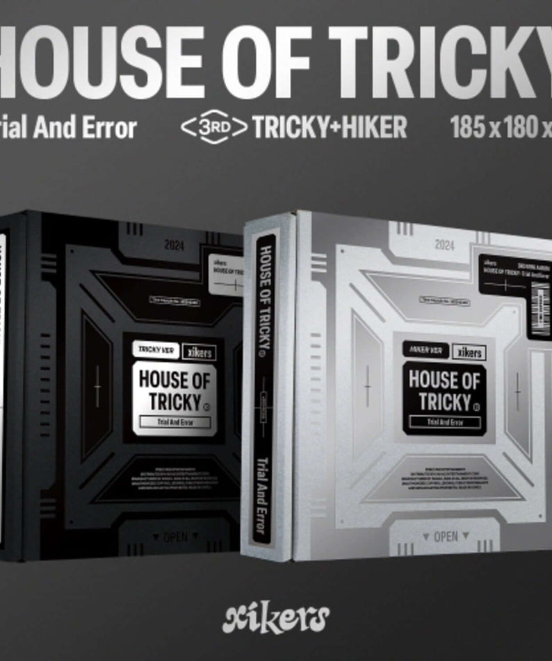 XIKERS - 3RD MINI ALBUM [HOUSE OF TRICKY : Trial And Error] (Set of 2) - Album Kpop, coffret, visuel noir et blanc.