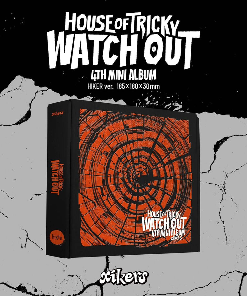 XIKERS - 4TH MINI ALBUM [HOUSE OF TRICKY : WATCH OUT] (HIKER ver.) - Album Kpop, visuel couverture noire/orange