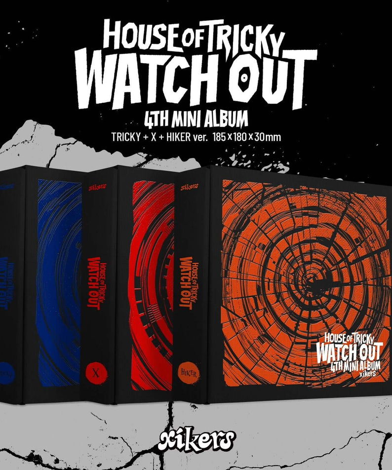 XIKERS - 4TH MINI ALBUM [HOUSE OF TRICKY : WATCH OUT] (Set of 3) : visuel noir, couverture 3 albums, House of Tricky