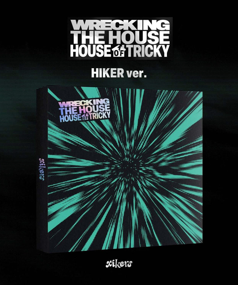 XIKERS - 6TH MINI ALBUM [HOUSE OF TRICKY : WRECKING THE HOUSE] (HIKER ver.) - Album Kpop, jaquette visuel bleu/vert