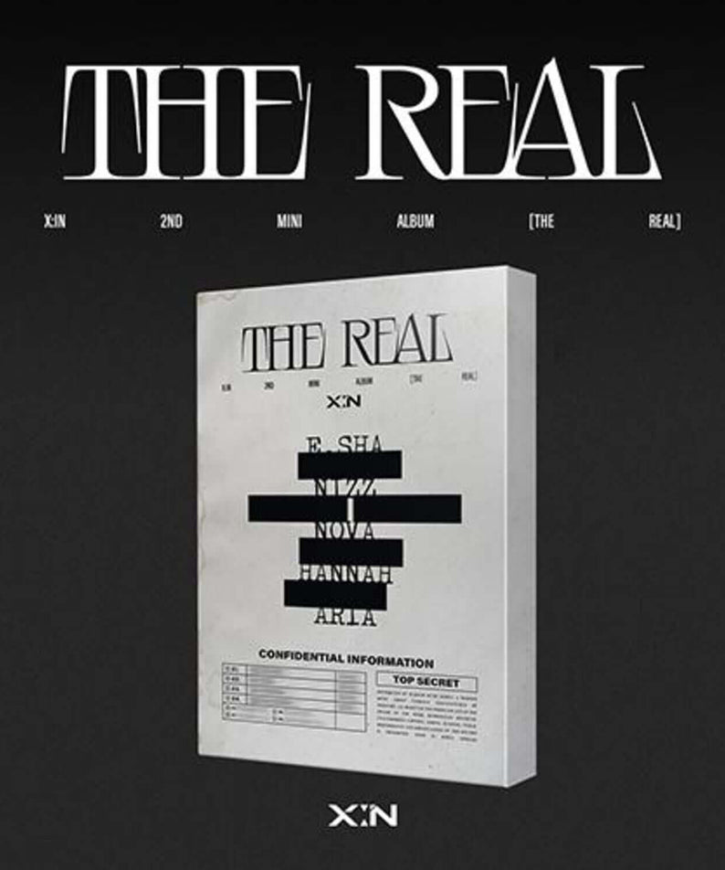 X:IN - X:IN 2ND MINI ALBUM [THE REAL] - Album Kpop, cover blanc THE REAL de X:IN sur fond noir