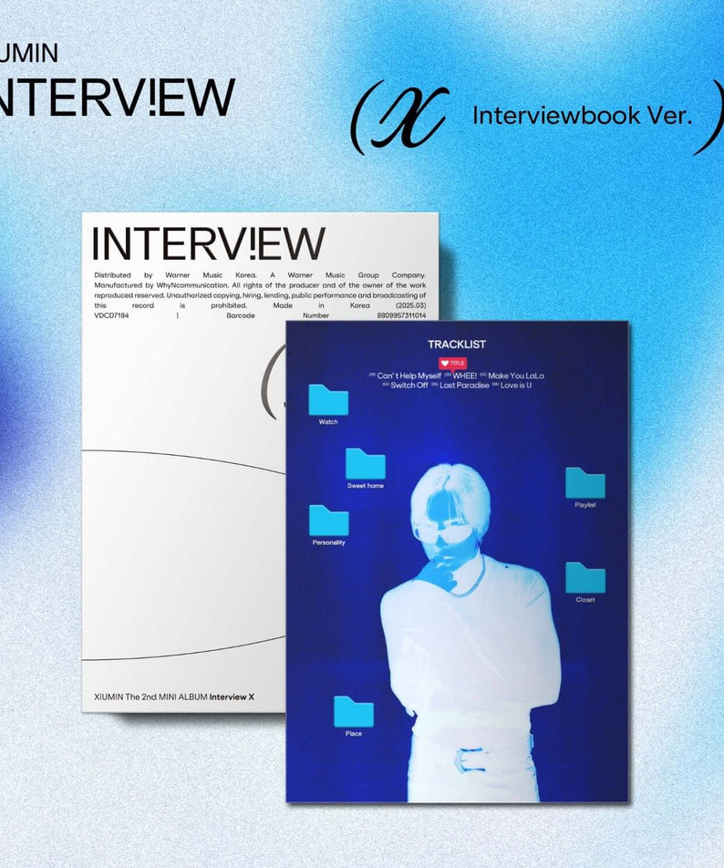 XIUMIN - Interview X [Interviewbook Ver.] - Album Kpop : couverture et photobook sur fond bleu, visuel moderne et mature.