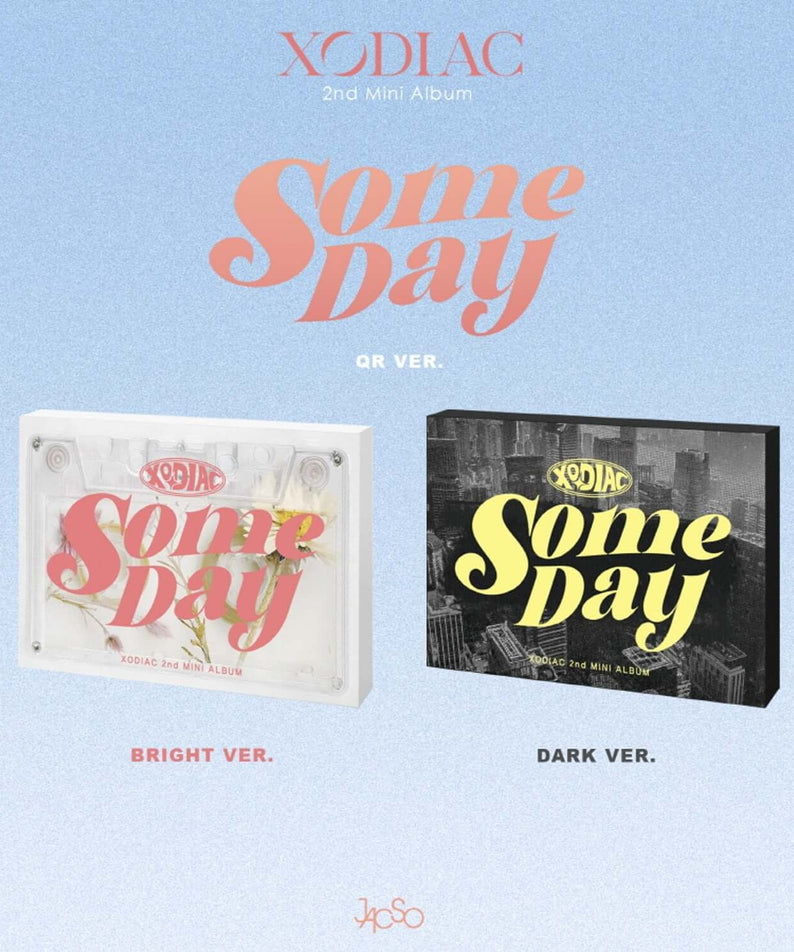 XODIAC - 2nd MINI ALBUM [SOME DAY] (QR Ver.) (Set of 2) - Album Kpop, coffret Bright/Dark sur fond bleu clair.