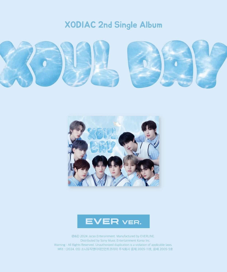 XODIAC - [XOUL DAY] EVER VER. (1Poca) - Album Kpop, visuel avec titre bleu et photo du groupe sur fond ciel.