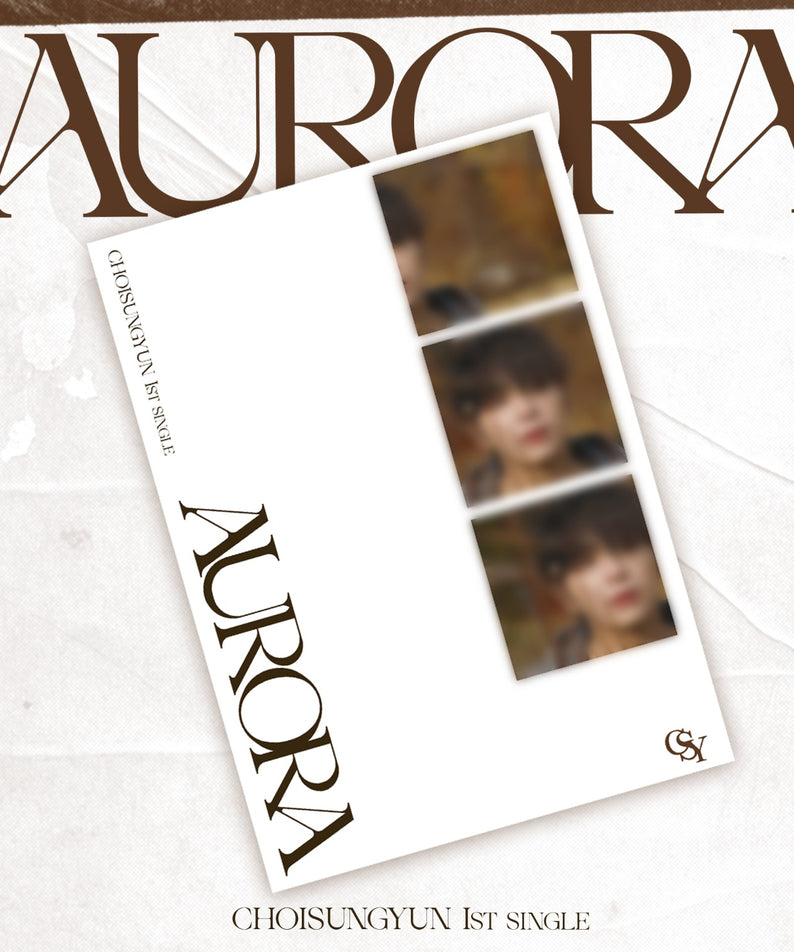 Y - [AURORA] - Album Kpop de AURORA : pochette blanche avec photo de groupe floue, ambiance cinématographique.