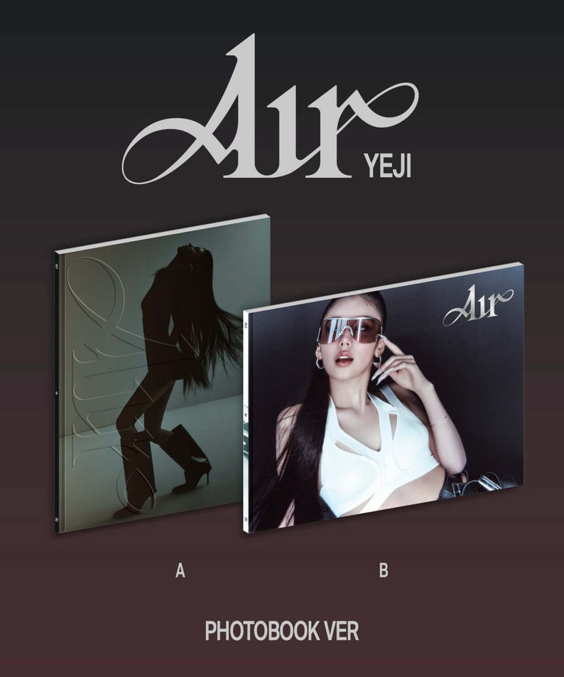 YEJI (ITZY) - 1st Album YEJI [Air] (Photobook Ver.) (Standard) (Set of 2) : coffret, visuel album Kpop sur fond sombre.
