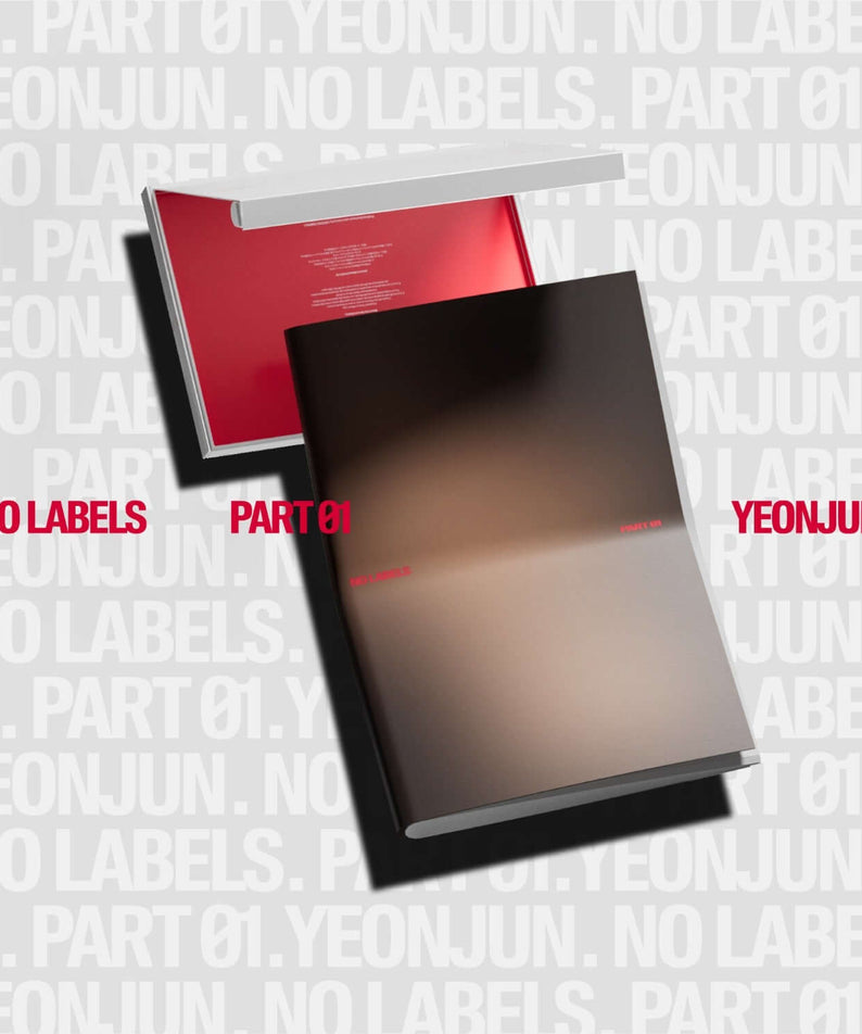 YEONJUN - 'NO LABELS: PART 01' (Weverse Albums ver.) - Album Kpop, pack rouge/noir sur fond NO LABELS.