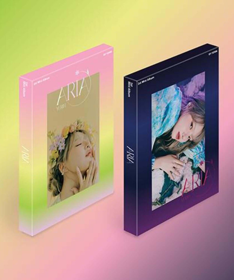 YERIN - 1st Mini Album [ARIA] (SET ver.) - Album Kpop, coffret set sur fond dégradé avec visuels ARIA rose et bleu.