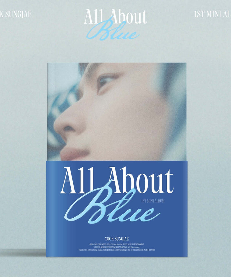 YOOK SUNGJAE - [All About Blue] - Album Kpop : pochette bleue avec portrait en gros plan, style pop coréen.