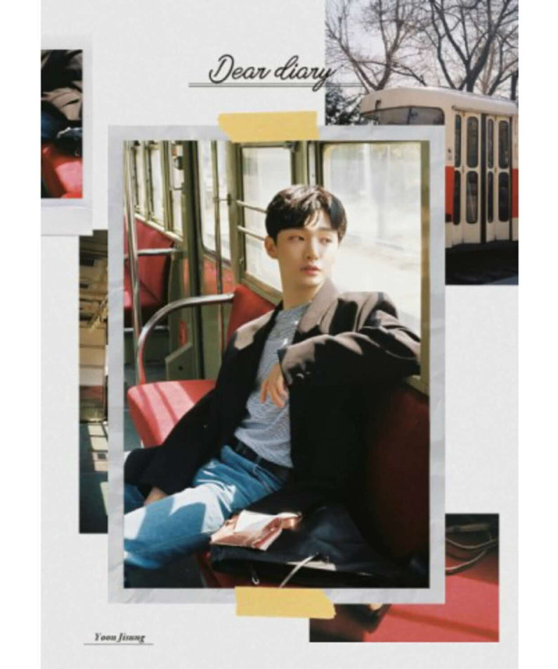 YOON JISUNG - [Dear Diary] - Album Kpop : visuel du chanteur sur couverture, décor urbain avec bus et voiture.