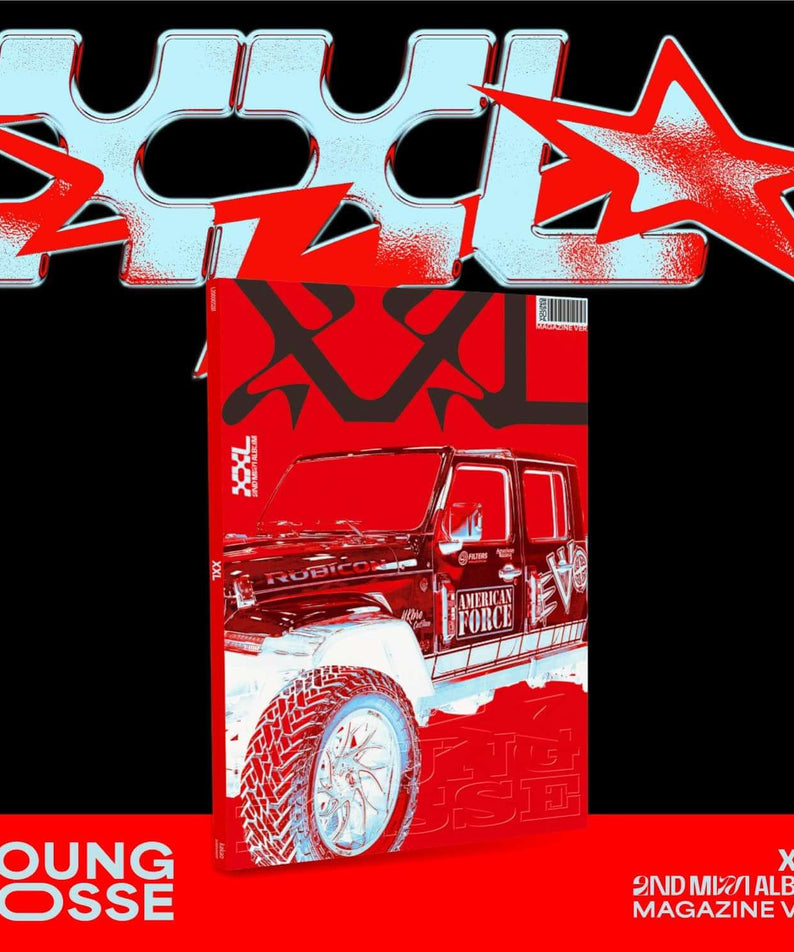 YOUNG POSSE - EP [XXL] (Magazine Ver.) - Album Kpop : cover magazine Young Posse rouge/noir avec voiture stylisée et étoiles