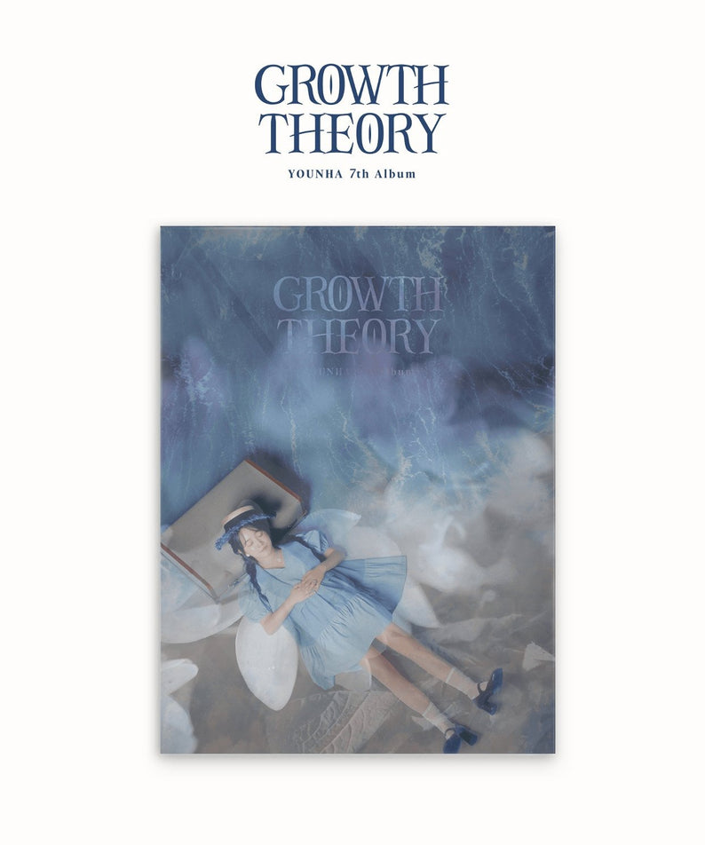 YOUNHA - [GROWTH THEORY] - Album Kpop : pochette bleue avec YOUNHA, fumée et ambiance mystique