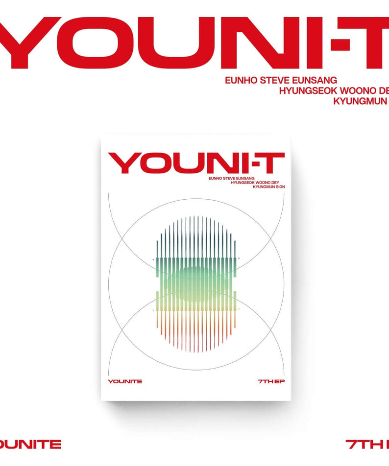 YOUNITE - 7th Album [YOUNI-T] (POCAALBUM) (Retrotopia Ver.) - Album Kpop : pochette blanche, visuel coloré du groupe