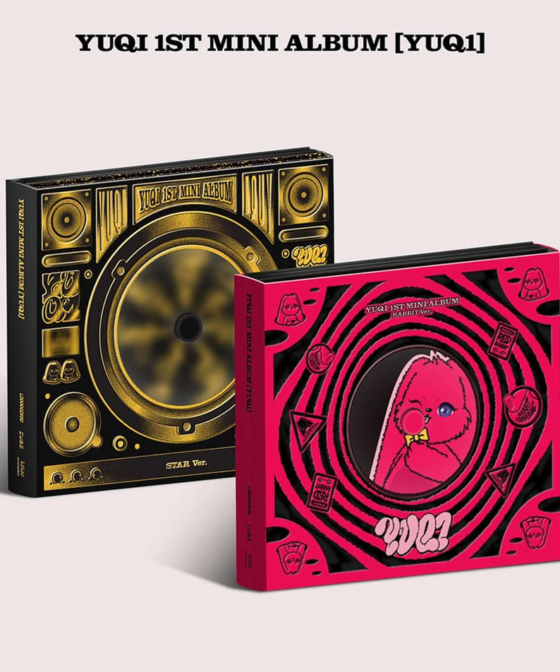 YUQI ((G)I-DLE) - 1st Album [YUQ1] (STAR Ver. / RABBIT Ver.) (Random 1 of 2) - Album Kpop, packlets doré et rose.