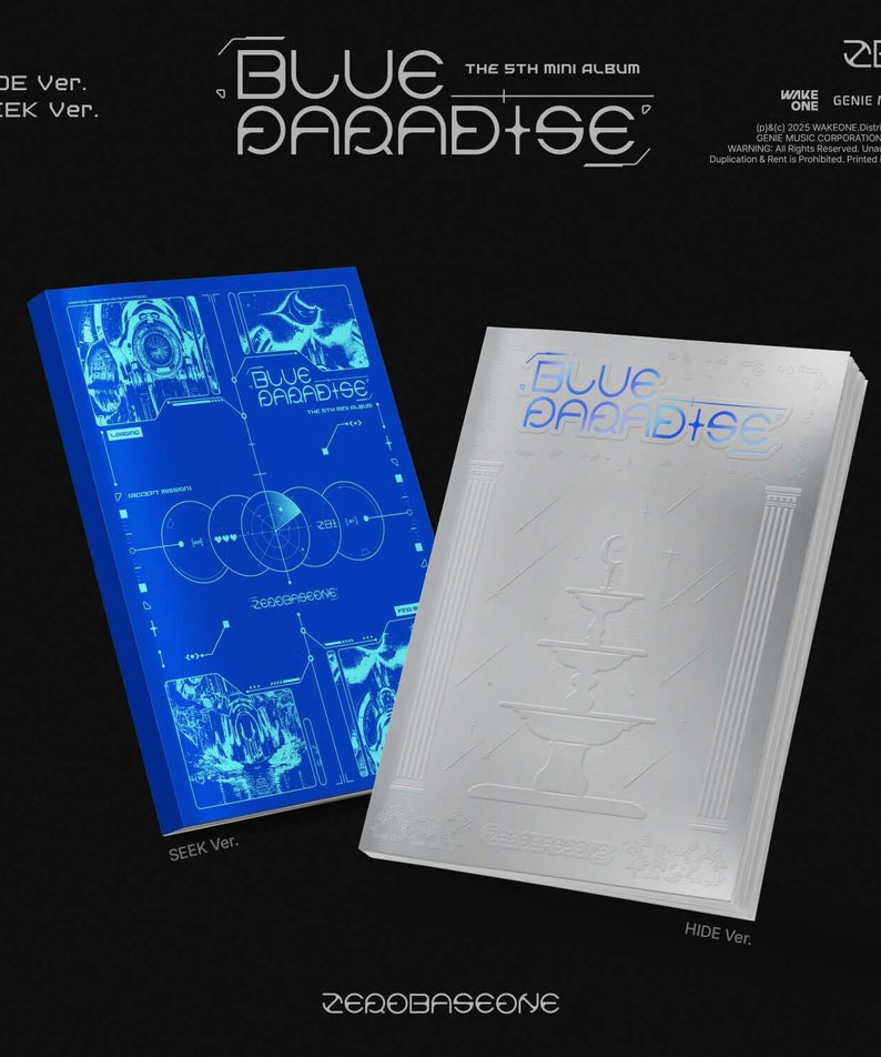 ZEROBASEONE - 5th Album [BLUE PARADISE] (SEEK Ver./HIDE Ver.) (Set of 2) Album Kpop, pochettes bleue et blanche