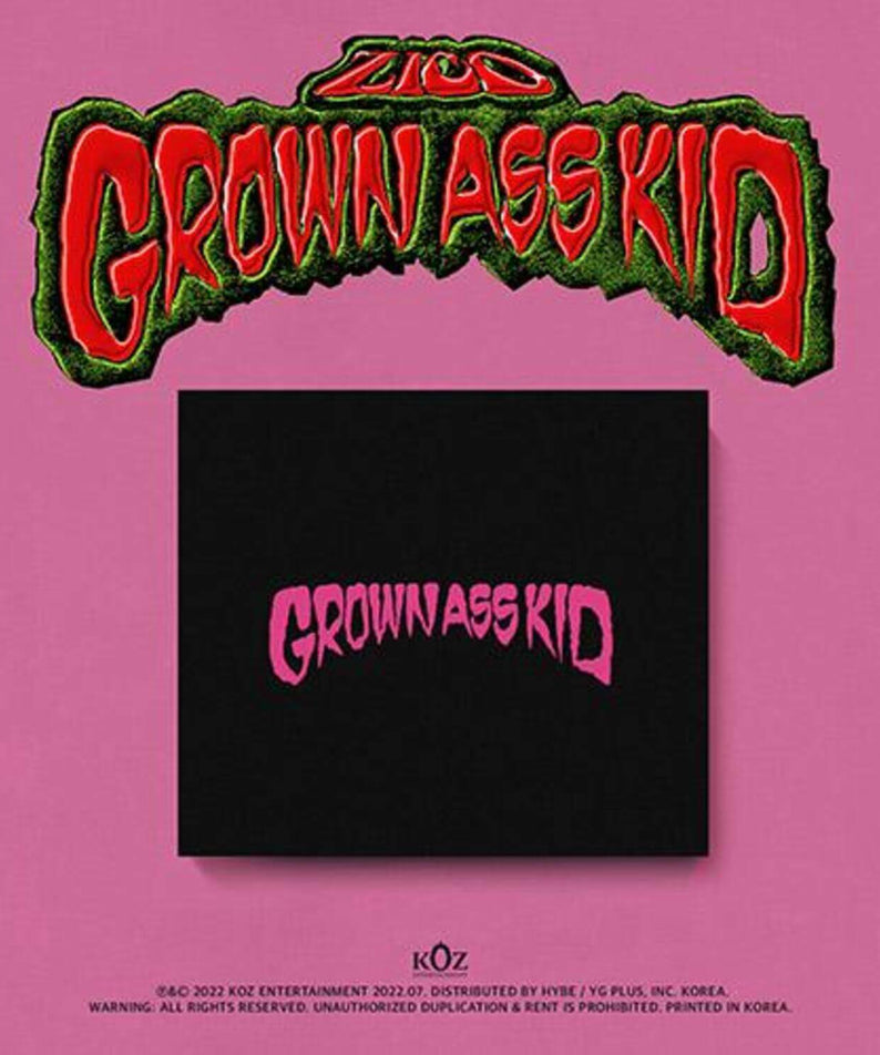 ZICO - 4th Mini Album [Grown Ass Kid] (Jewel Ver.) - Album Kpop : jaquette rose avec logo ZICO et “GROWNASSKID”