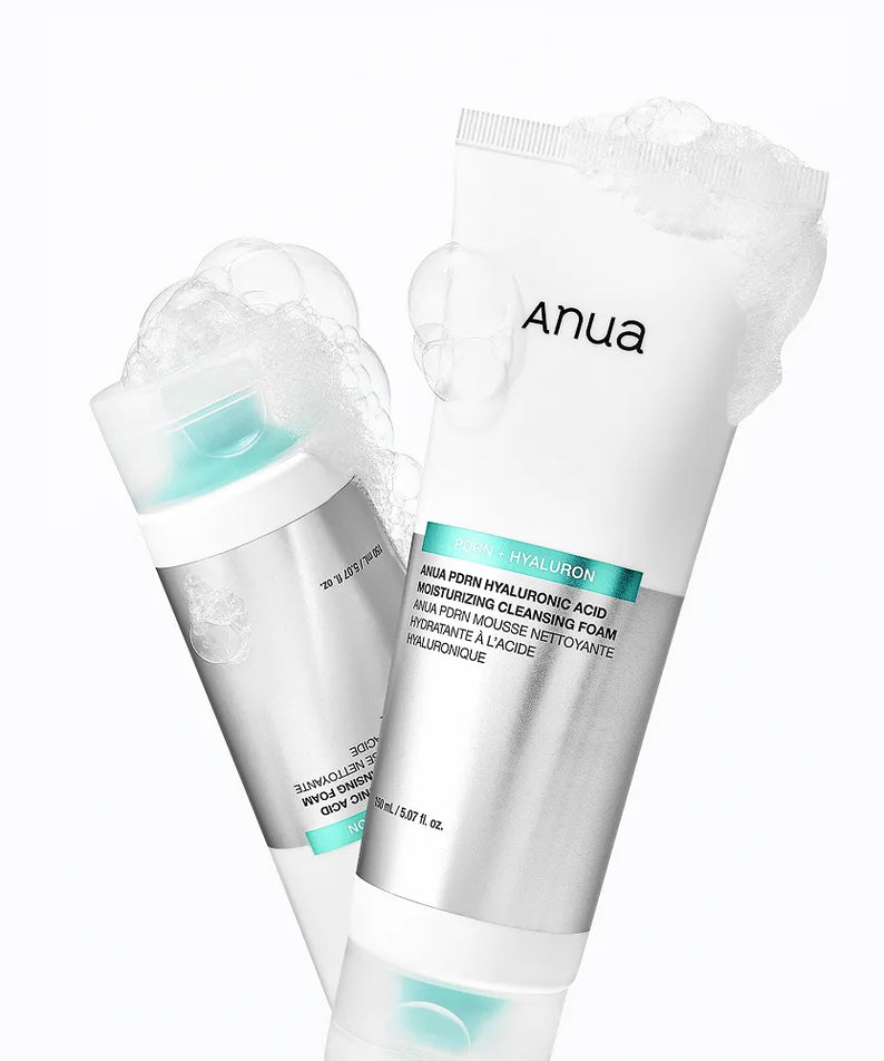 ANUA PDRN Hyaluronic Acid Moisture Cleansing Foam 150ml, mousse nettoyante hydratante avec acide hyaluronique, produit de soin visage.