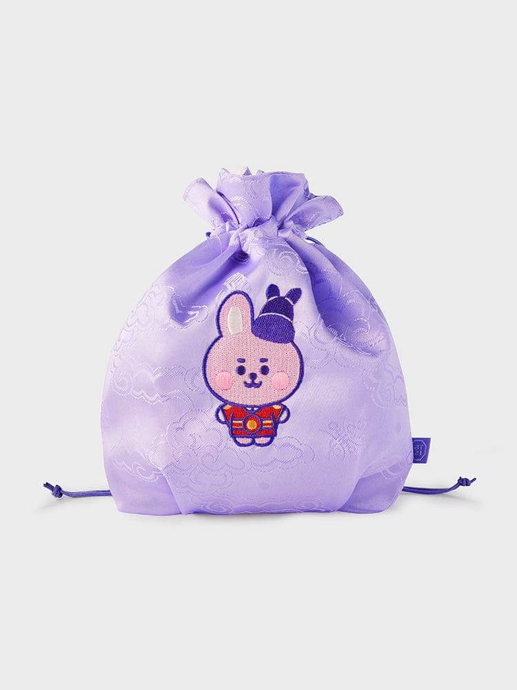 BT21 COOKY BABY GOOD LUCK POUCH K-EDITION ver.2, pochette lilas en tissu avec COOKY, LINE FRIENDS, nœud décoratif