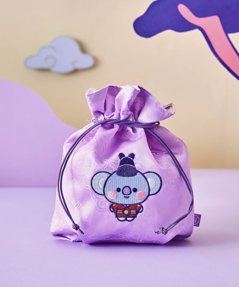 BT21 KOYA BABY GOOD LUCK POUCH K-EDITION ver.2 : pochette bébé violette LINE FRIENDS, motif KOYA sur sac à cordon