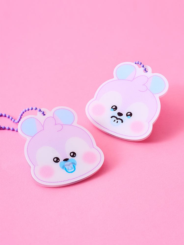 BT21 MANG NEWBORN BABY LENTICULAR 3D KEYRING : porte-clés rose MANG sur fond pastel, effet lenticulaire 3D, licence LINE FRIENDS.