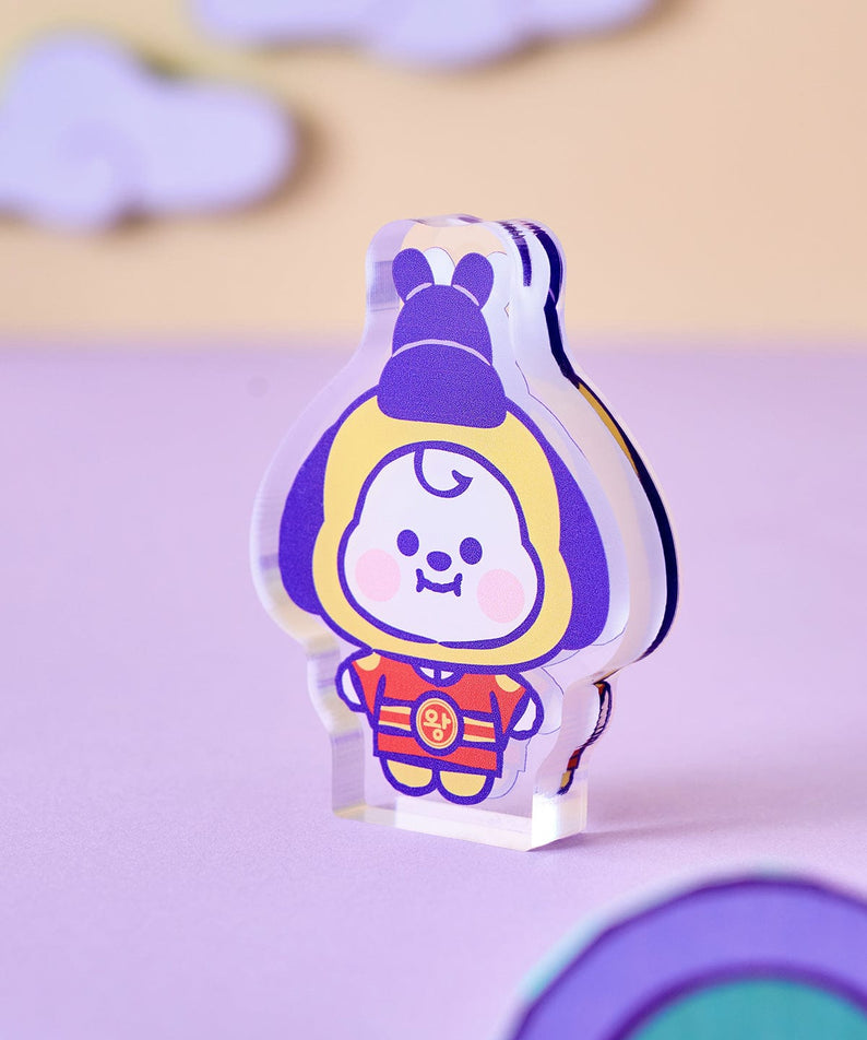 BT21 CHIMMY BABY MINI ACRYLIC STAND K-EDITION ver.2, support acrylique officiel LINE FRIENDS CHIMMY sur fond violet