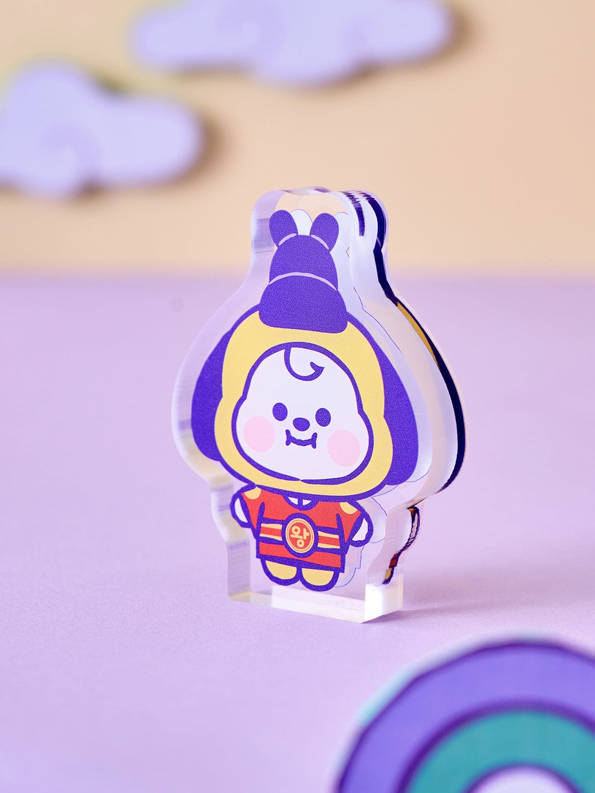 BT21 CHIMMY BABY MINI ACRYLIC STAND K-EDITION ver.2, support acrylique officiel LINE FRIENDS CHIMMY sur fond violet