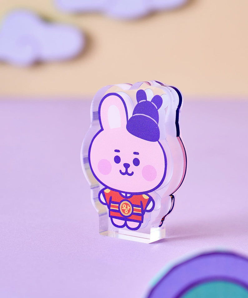 BT21 COOKY BABY MINI ACRYLIC STAND K-EDITION ver.2 : stand acrylique COOKY musclé, bureau/école, décor violet LINE FRIENDS