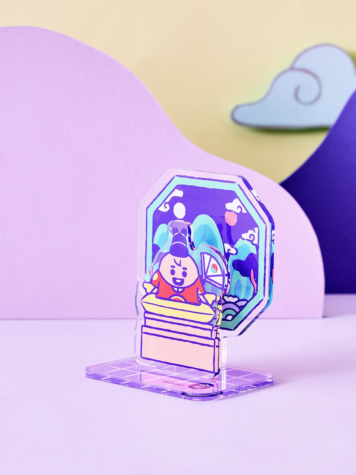 BT21 SHOOKY BABY ACRYLIC STAND K-EDITION ver.2 : support acrylique SHOOKY sur bureau, décor pastel, papeterie officielle LINE FRIENDS.
