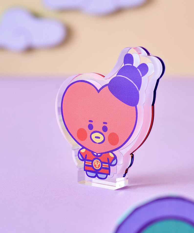BT21 TATA BABY MINI ACRYLIC STAND K-EDITION ver.2, figurine en plexi TATA sur bureau, papeterie LINE FRIENDS, fond pastel