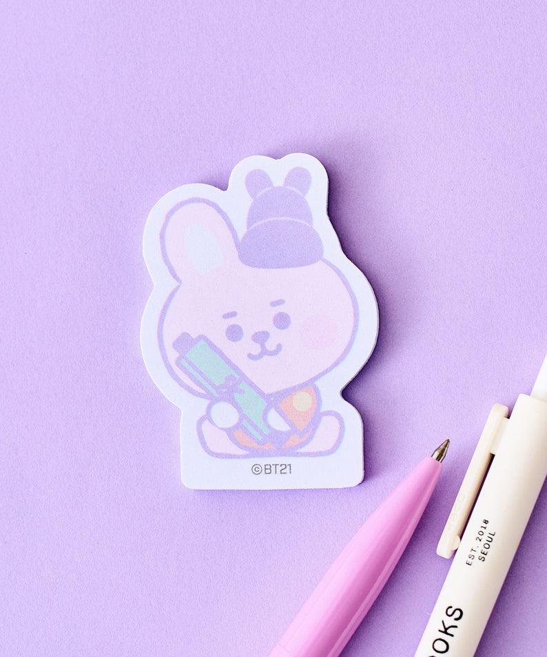 BT21 COOKY BABY MEMO NOTEPADS K-EDITION ver.2 : bloc notes officiel LINE FRIENDS avec COOKY sur fond violet, stylos