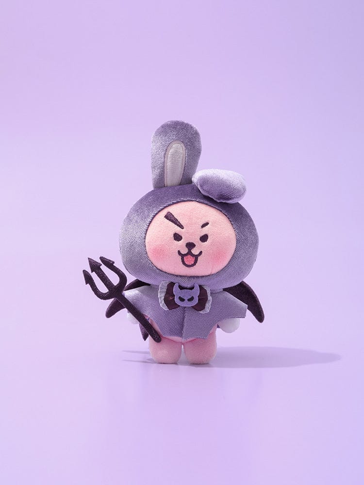 BT21 COOKY VILLAIN PLUSH ANGEL & VILLAIN, peluche officielle LINE FRIENDS, COOKY lapin en tenue violet sur fond violet