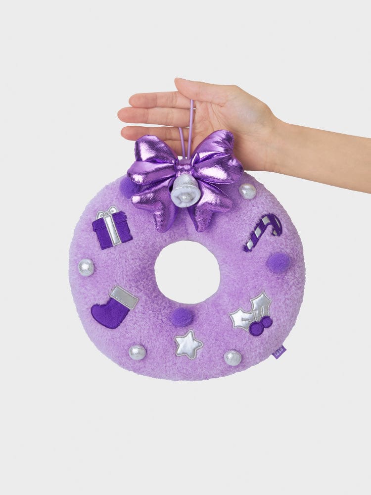 [Family Sale] BT21 mini minini HOLIDAY WREATH PLUSH PU violet décoré avec ruban, main tenant la peluche BT21 LINE FRIENDS