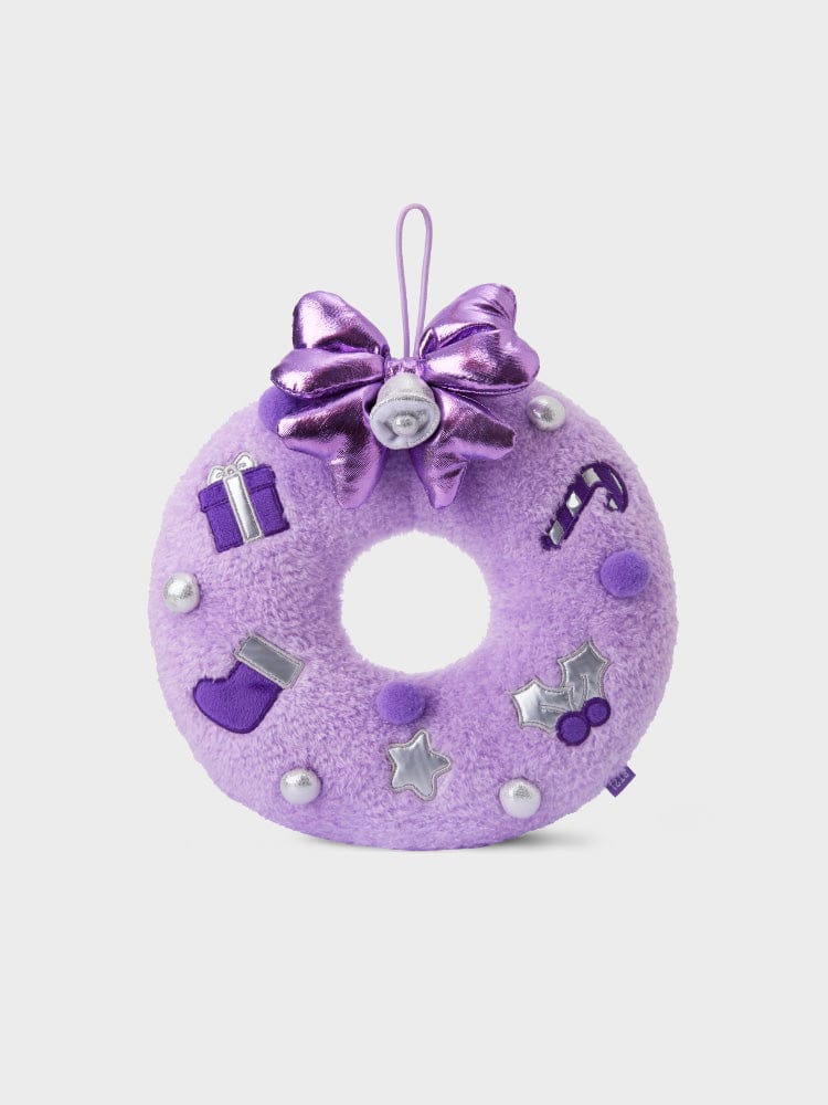 [Family Sale] BT21 mini minini HOLIDAY WREATH PLUSH PU peluche couronne de Noël violette, décor chambre, LINE FRIENDS