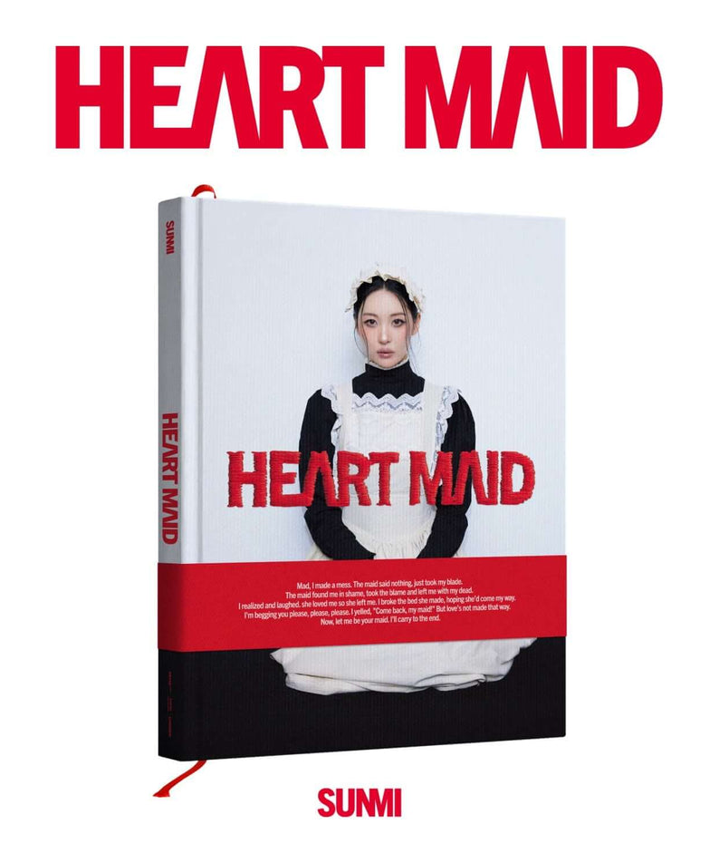 SUNMI - 1st Full Album [HEART MAID] - Album Kpop : couverture blanche/rouge avec photo de SUNMI sur fond studio.