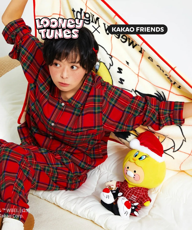 KAKAO FRIENDS  Looney Tunes X Friends Blanket Little Ryan & Baby Chunsik