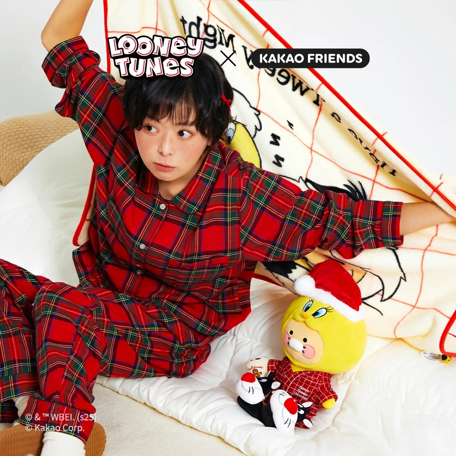 KAKAO FRIENDS  Looney Tunes X Friends Blanket Little Ryan & Baby Chunsik