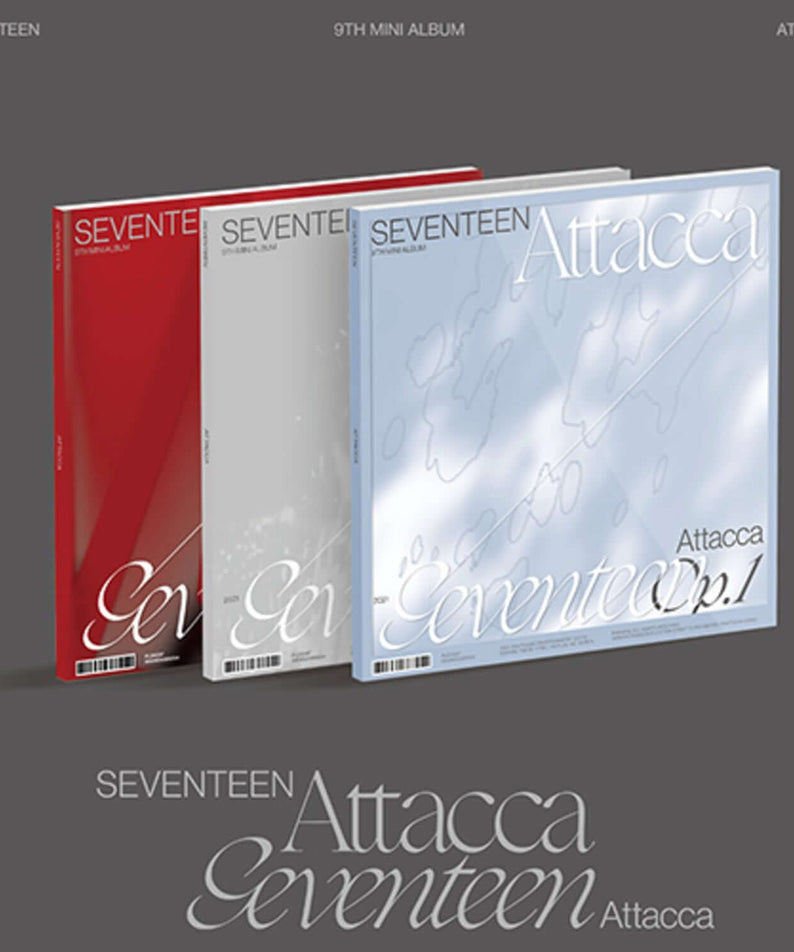 SEVENTEEN - 9th Mini Album [Attacca] - Album Kpop : coffret Attacca, visuel packs rouge et blanc, style mature SEVENTEEN.