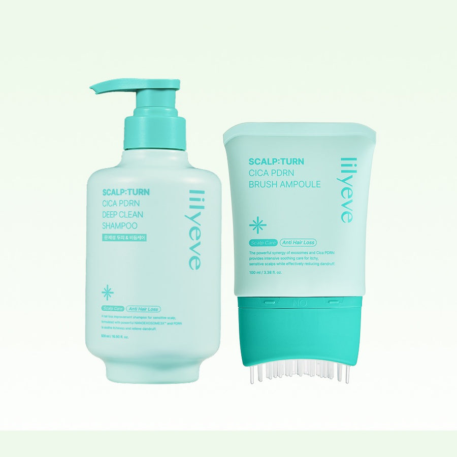 LILYEVE Scalpturn Cica PDRN Cooling Shampoo & Brush Ampoule Set